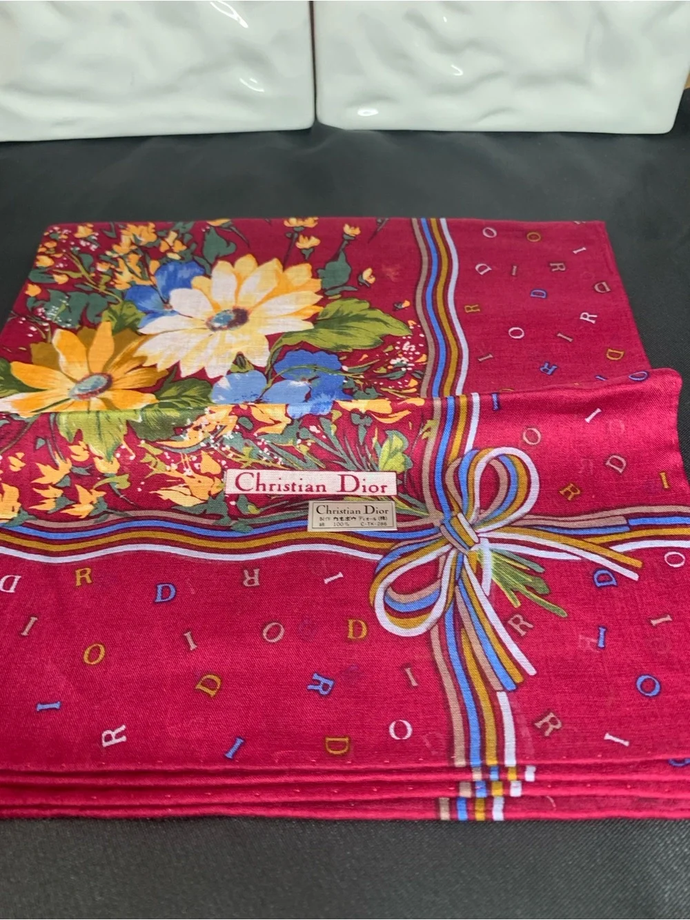 Christian Dior Floral Silk Scarf - Red with Multicolor Accents